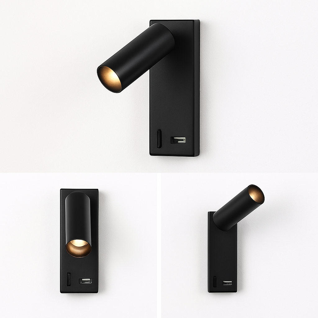 Led 3W applique avec interrupteur noir et blanc Bronze créatif avec USB applique avec pour chambre chevet - vue 5 sur 12