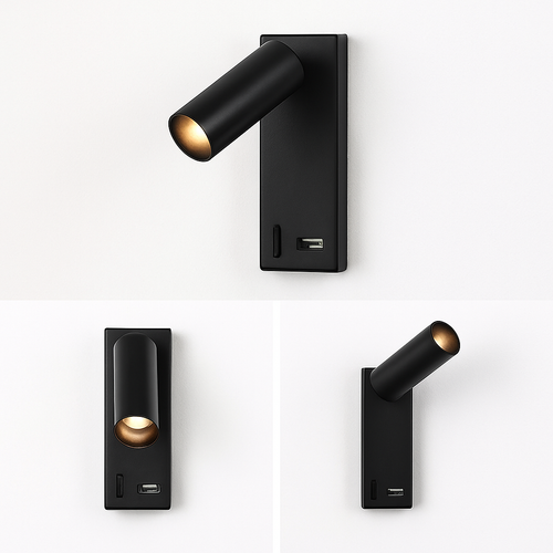 Led 3W applique avec interrupteur noir et blanc Bronze créatif avec USB applique avec pour chambre chevet - vue 6 sur 12