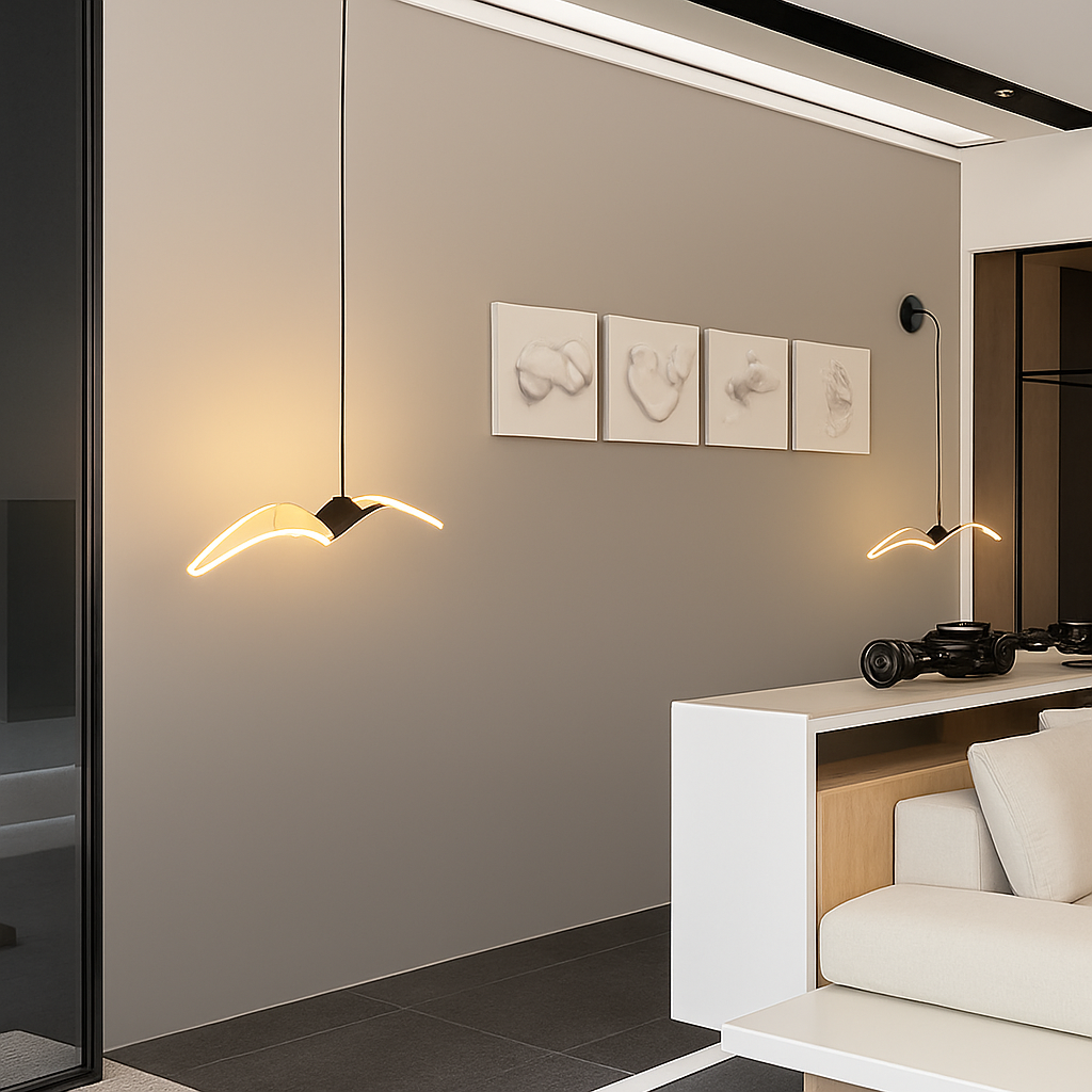 Led mouette suspension lumières chambre chevet fond tenture murale lampes pour plafond créatif décor à la maison Suspension Luminaire - vue 5 sur 9