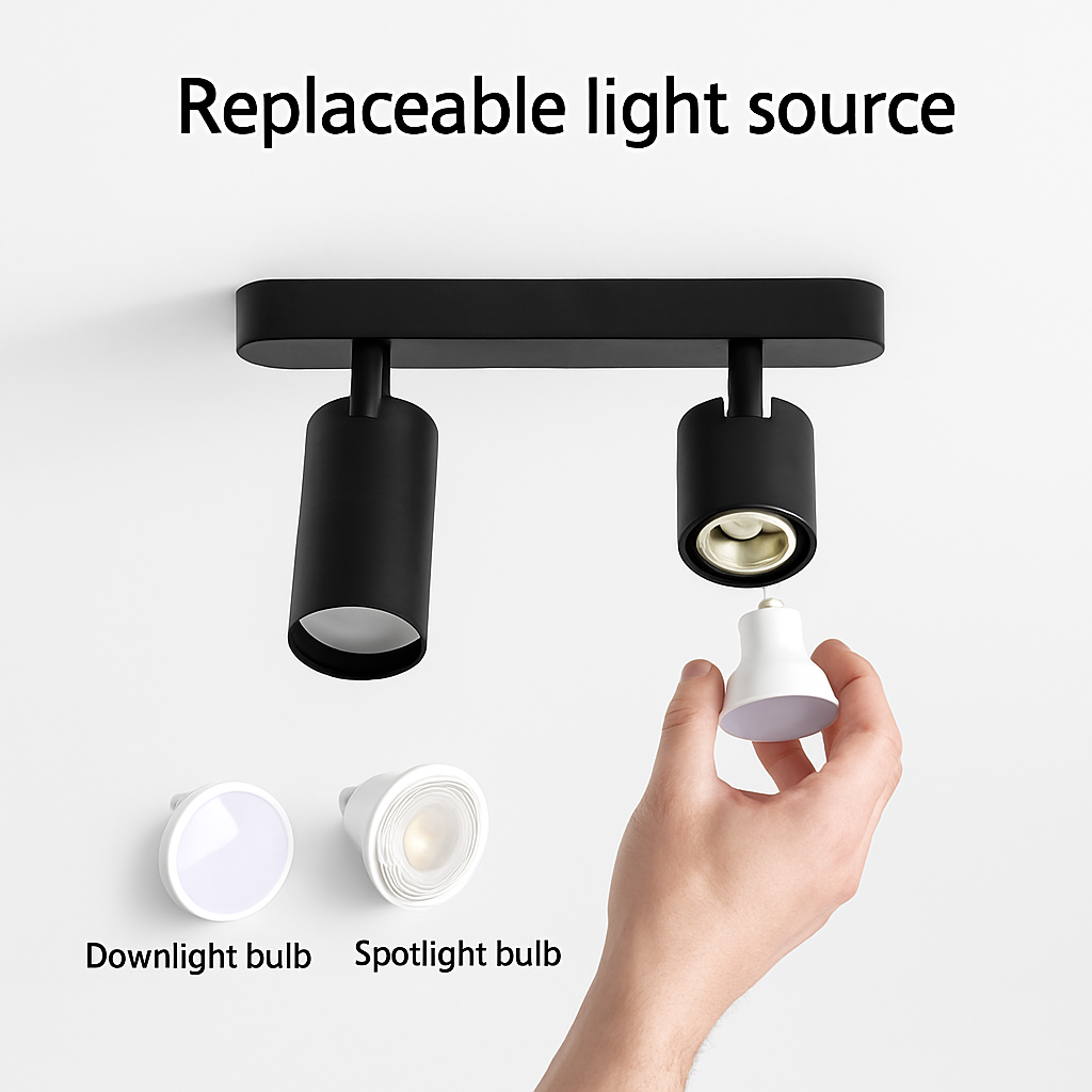led projecteur spots monté surface piste plafonnier cob spot 2 têtes 3 têtes - vue 3 sur 9