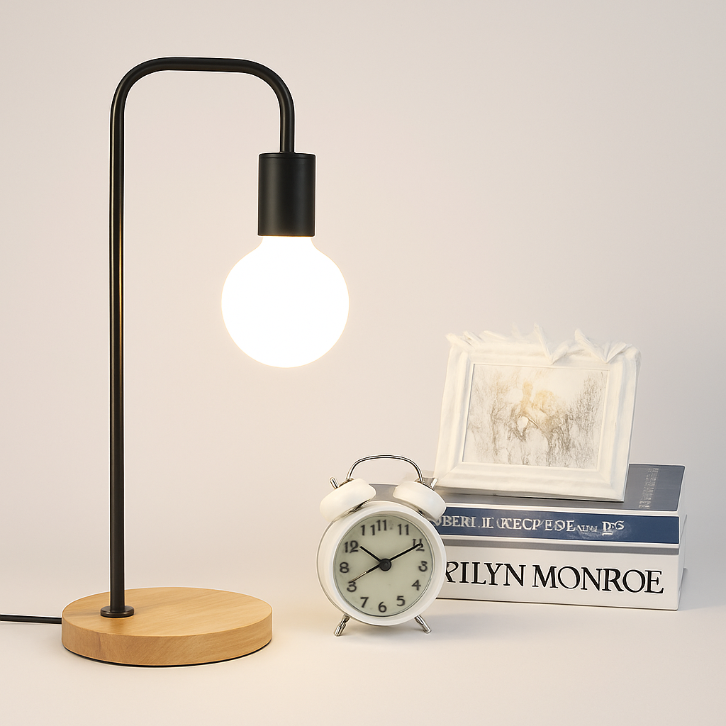 Loft lampe de bureau Vintage E27 noir blanc tige de fer campagne américaine lampes de Table en bois nordique chevet lecture luminaire - vue 3 sur 8