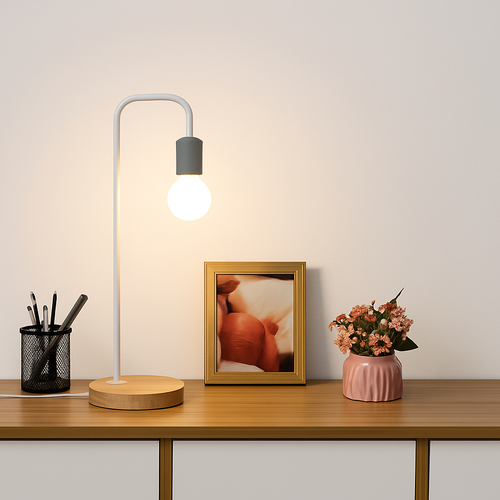 Loft lampe de bureau Vintage E27 noir blanc tige de fer campagne américaine lampes de Table en bois nordique chevet lecture luminaire - vue 5 sur 8