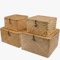 lot de 4 paniers en jonc de mer avec couvercle décoratifs et pratiques