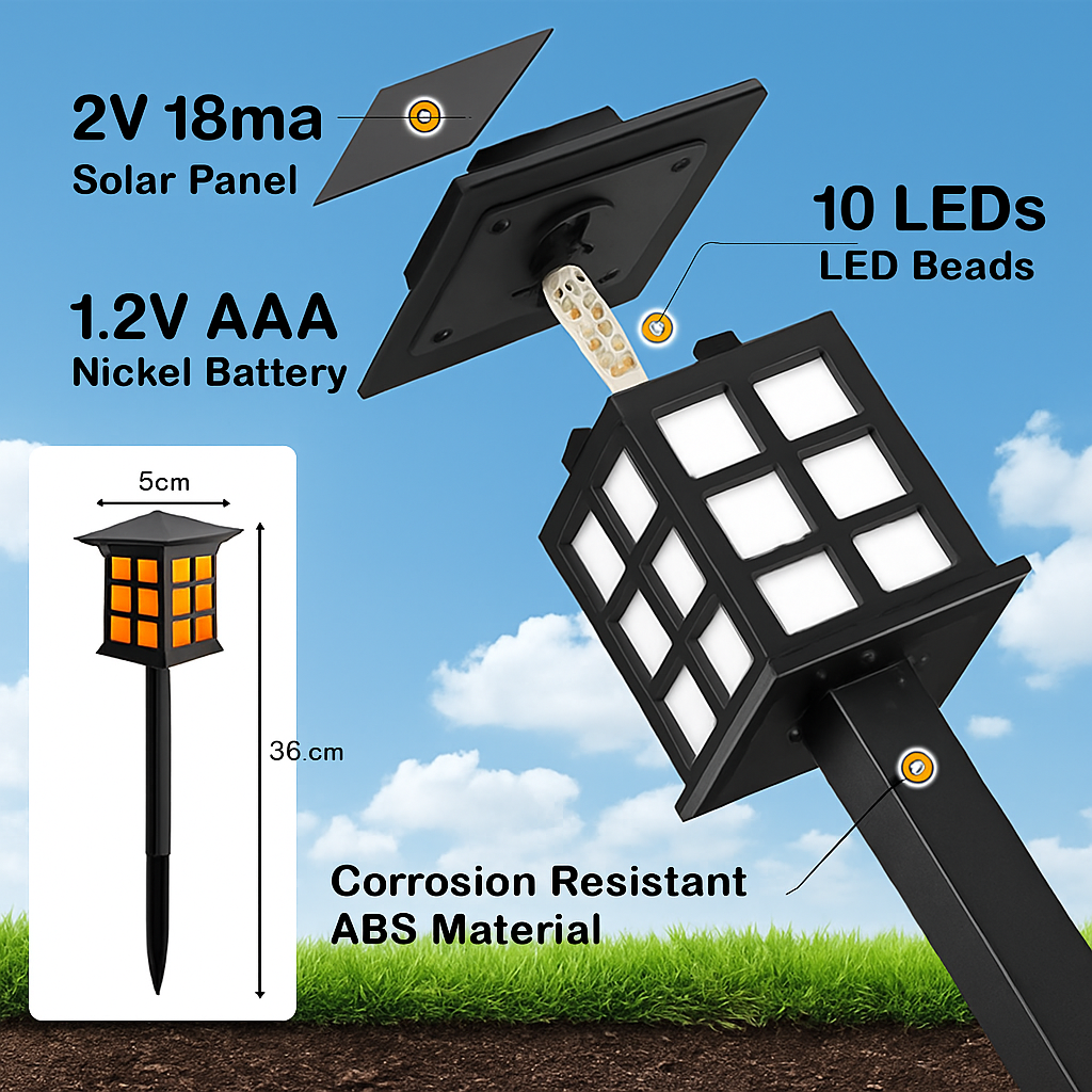 lot de lampes torches solaires décoratives pour jardin extérieur - vue 5 sur 8