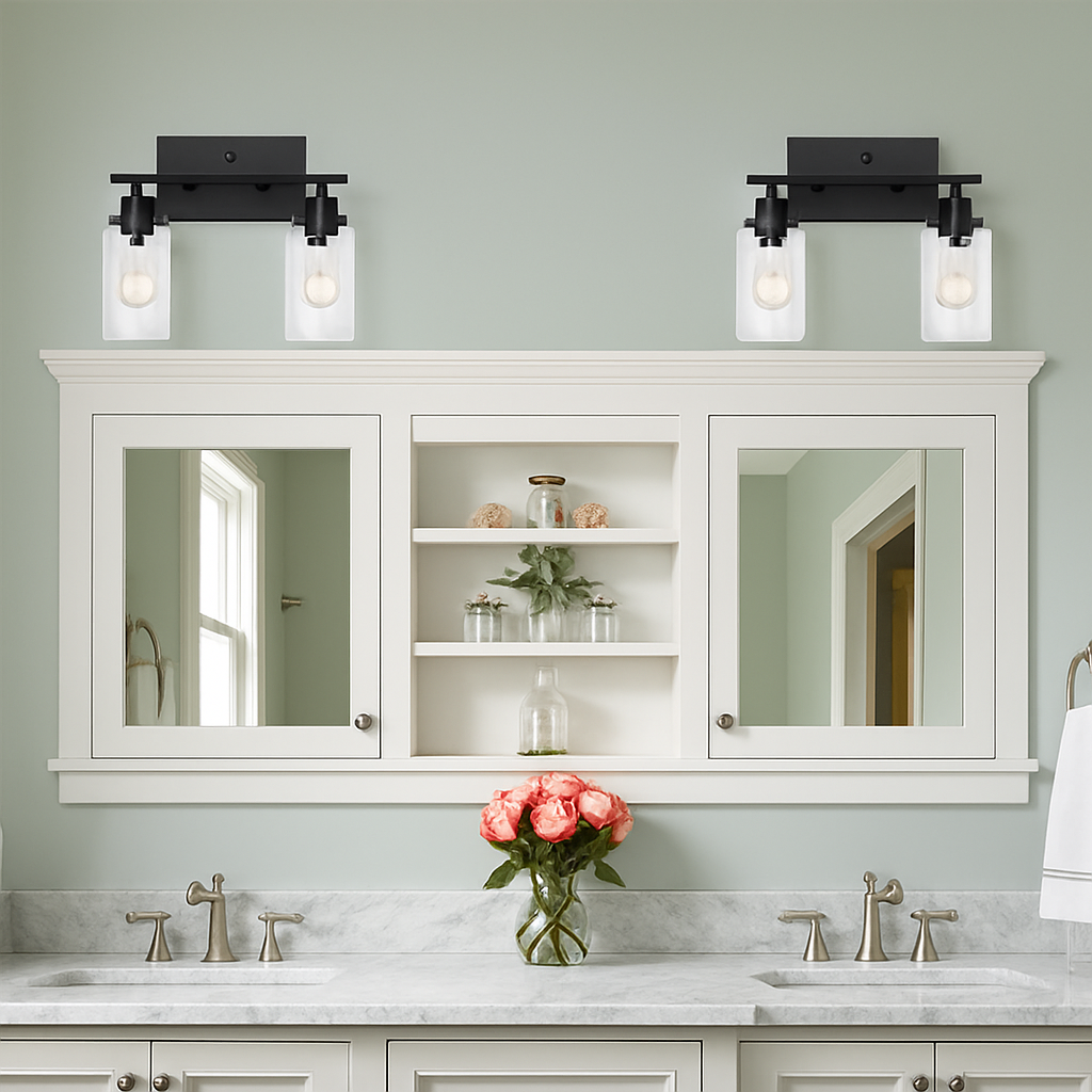 luminaire applique métal verre noir mate salle bains cuisine porche - vue 3 sur 10