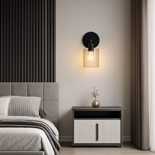 luminaire applique métal verre noir mate salle bains cuisine porche - vue 5 sur 10