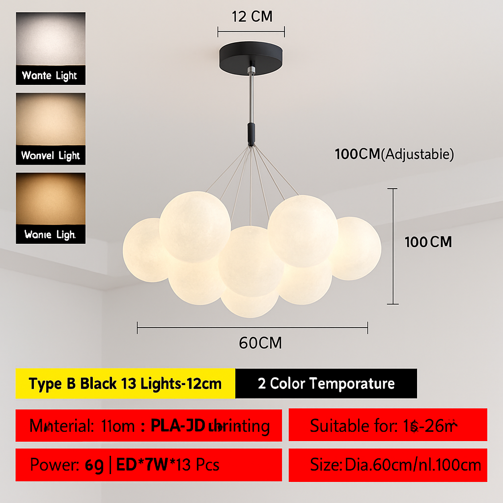Lune Lustre Lampes Bulle Lustre Lumière pour Salon Chambre D'enfant Chambre Lampes Suspendues Or Noir G9 Ampoule AC220V - vue 12 sur 24