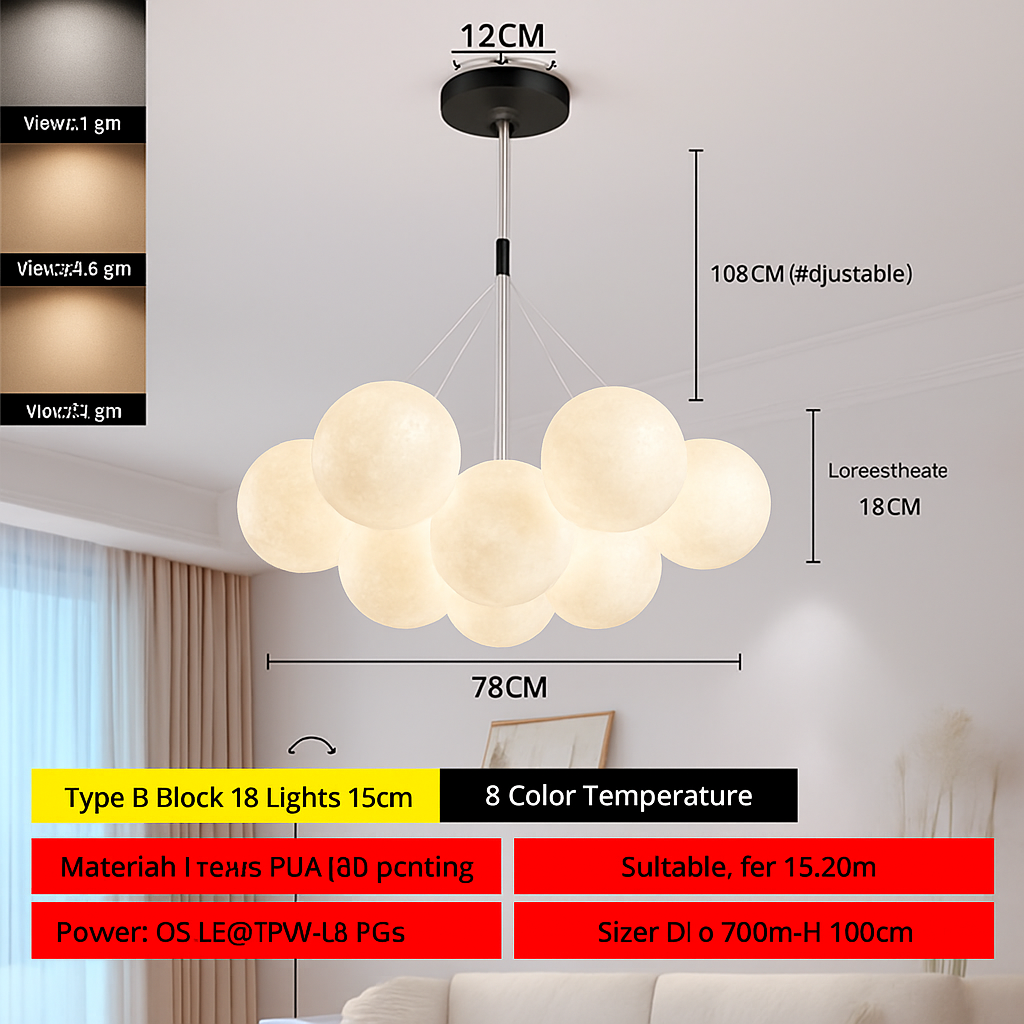 Lune Lustre Lampes Bulle Lustre Lumière pour Salon Chambre D'enfant Chambre Lampes Suspendues Or Noir G9 Ampoule AC220V - vue 13 sur 24