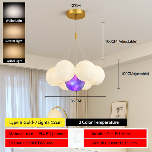 Lune Lustre Lampes Bulle Lustre Lumière pour Salon Chambre D'enfant Chambre Lampes Suspendues Or Noir G9 Ampoule AC220V - vue 15 sur 24