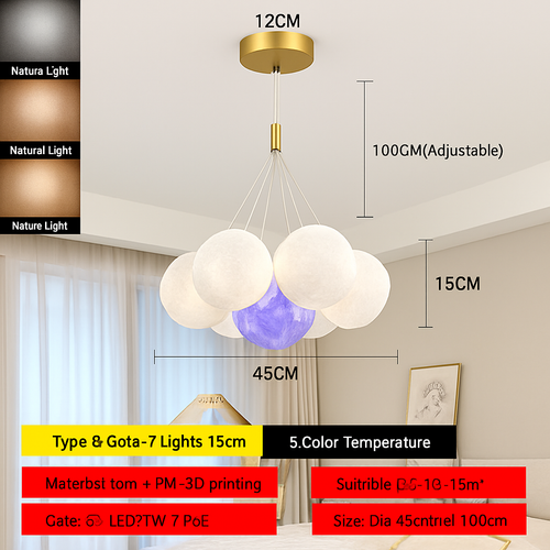 Lune Lustre Lampes Bulle Lustre Lumière pour Salon Chambre D'enfant Chambre Lampes Suspendues Or Noir G9 Ampoule AC220V - vue 16 sur 24