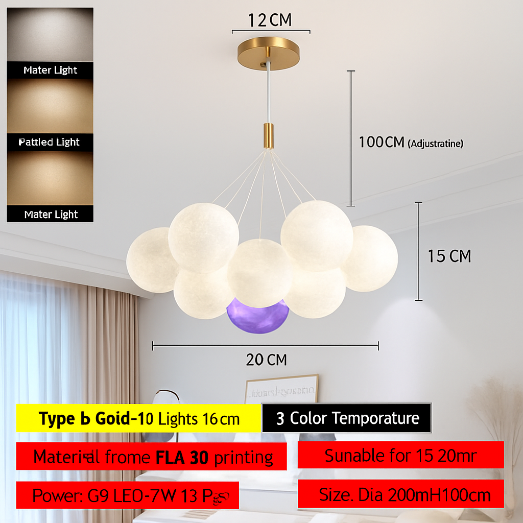 Lune Lustre Lampes Bulle Lustre Lumière pour Salon Chambre D'enfant Chambre Lampes Suspendues Or Noir G9 Ampoule AC220V - vue 17 sur 24