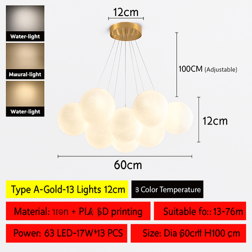 Lune Lustre Lampes Bulle Lustre Lumière pour Salon Chambre D'enfant Chambre Lampes Suspendues Or Noir G9 Ampoule AC220V - vue 21 sur 24