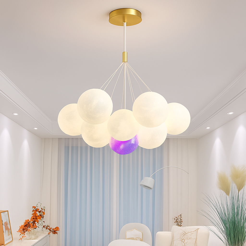 Lune Lustre Lampes Bulle Lustre Lumière pour Salon Chambre D'enfant Chambre Lampes Suspendues Or Noir G9 Ampoule AC220V - vue 3 sur 24