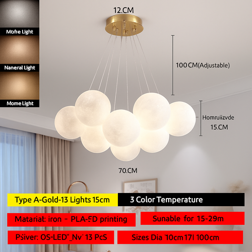 Lune Lustre Lampes Bulle Lustre Lumière pour Salon Chambre D'enfant Chambre Lampes Suspendues Or Noir G9 Ampoule AC220V - vue 22 sur 24