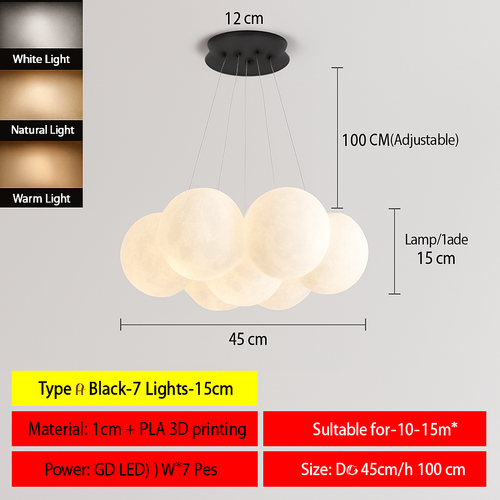 Lune Lustre Lampes Bulle Lustre Lumière pour Salon Chambre D'enfant Chambre Lampes Suspendues Or Noir G9 Ampoule AC220V - vue 24 sur 24