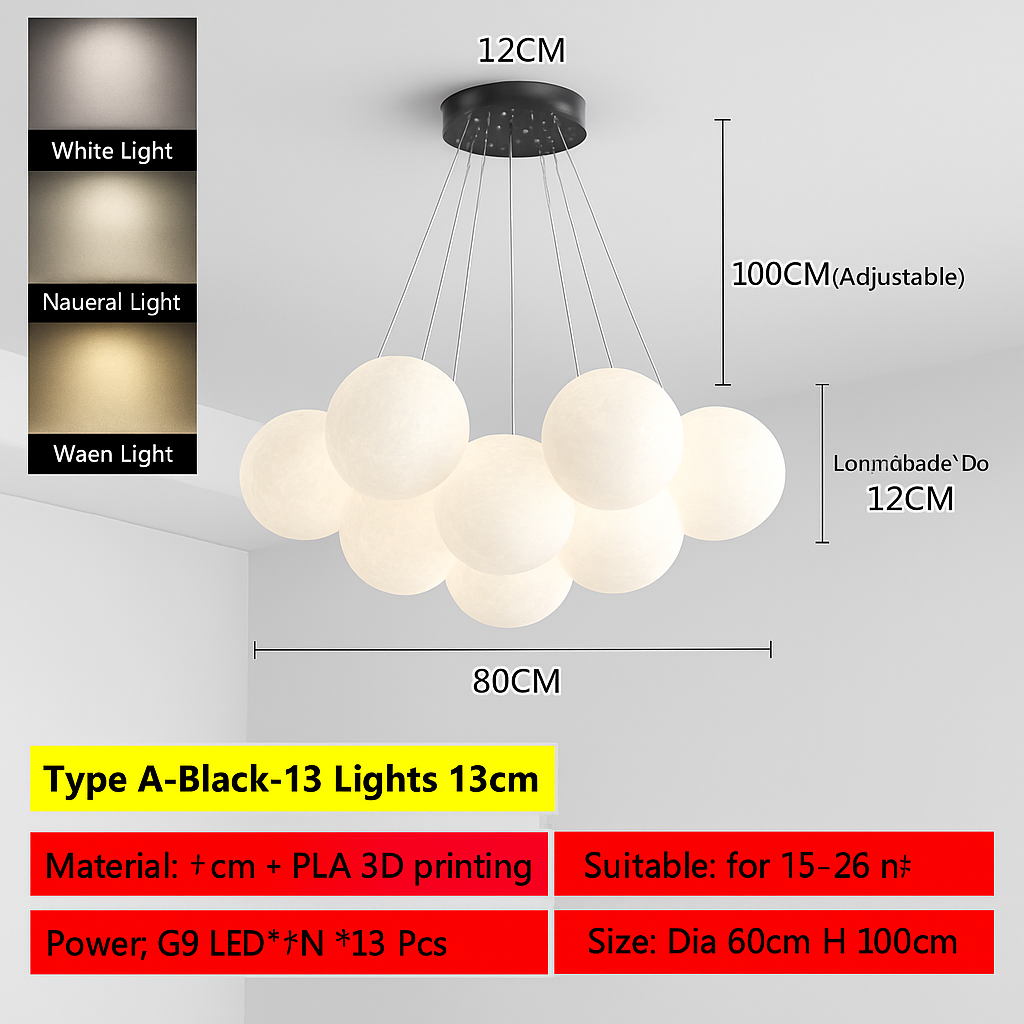 Lune Lustre Lampes Bulle Lustre Lumière pour Salon Chambre D'enfant Chambre Lampes Suspendues Or Noir G9 Ampoule AC220V - vue 24 sur 24