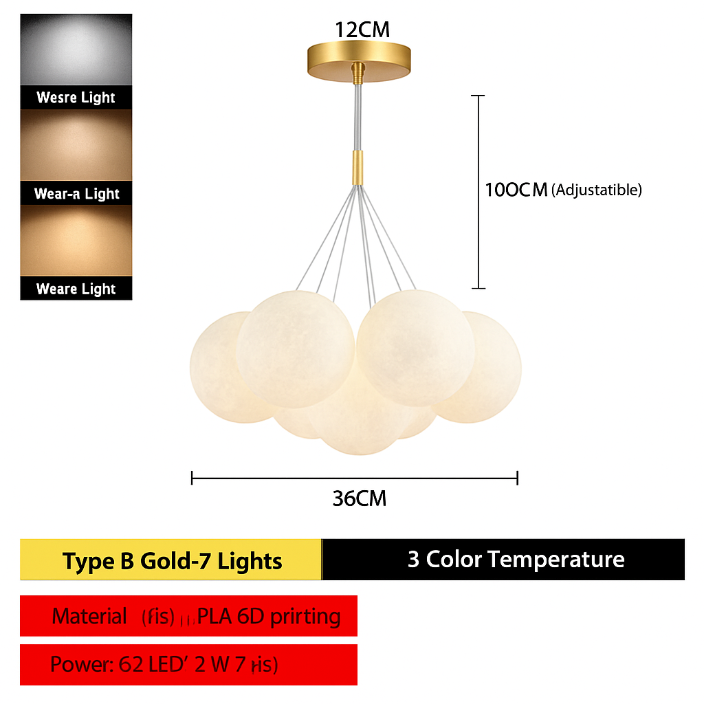 Lune Lustre Lampes Bulle Lustre Lumière pour Salon Chambre D'enfant Chambre Lampes Suspendues Or Noir G9 Ampoule AC220V - vue 6 sur 24