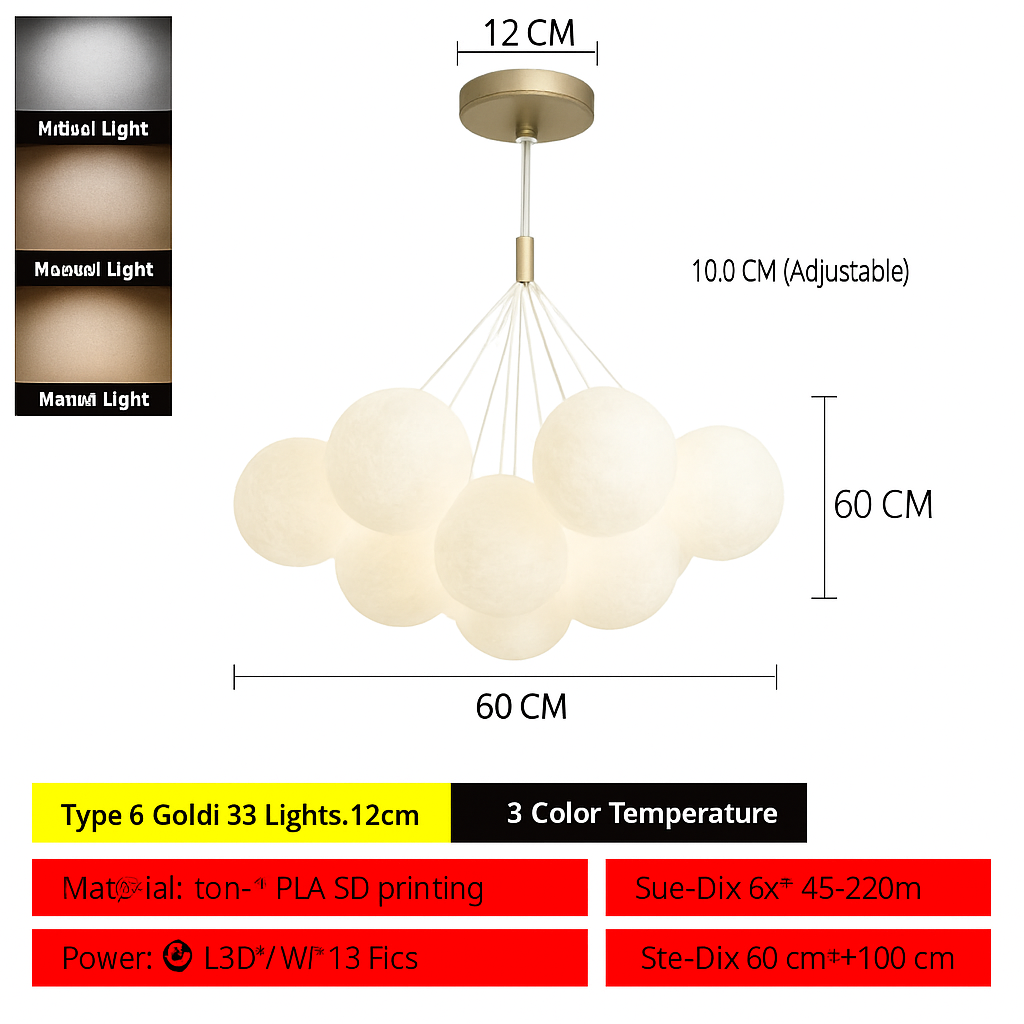 Lune Lustre Lampes Bulle Lustre Lumière pour Salon Chambre D'enfant Chambre Lampes Suspendues Or Noir G9 Ampoule AC220V - vue 8 sur 24