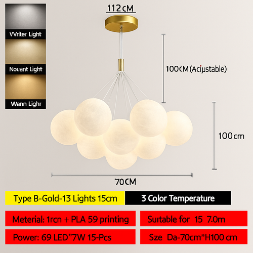 Lune Lustre Lampes Bulle Lustre Lumière pour Salon Chambre D'enfant Chambre Lampes Suspendues Or Noir G9 Ampoule AC220V - vue 10 sur 24