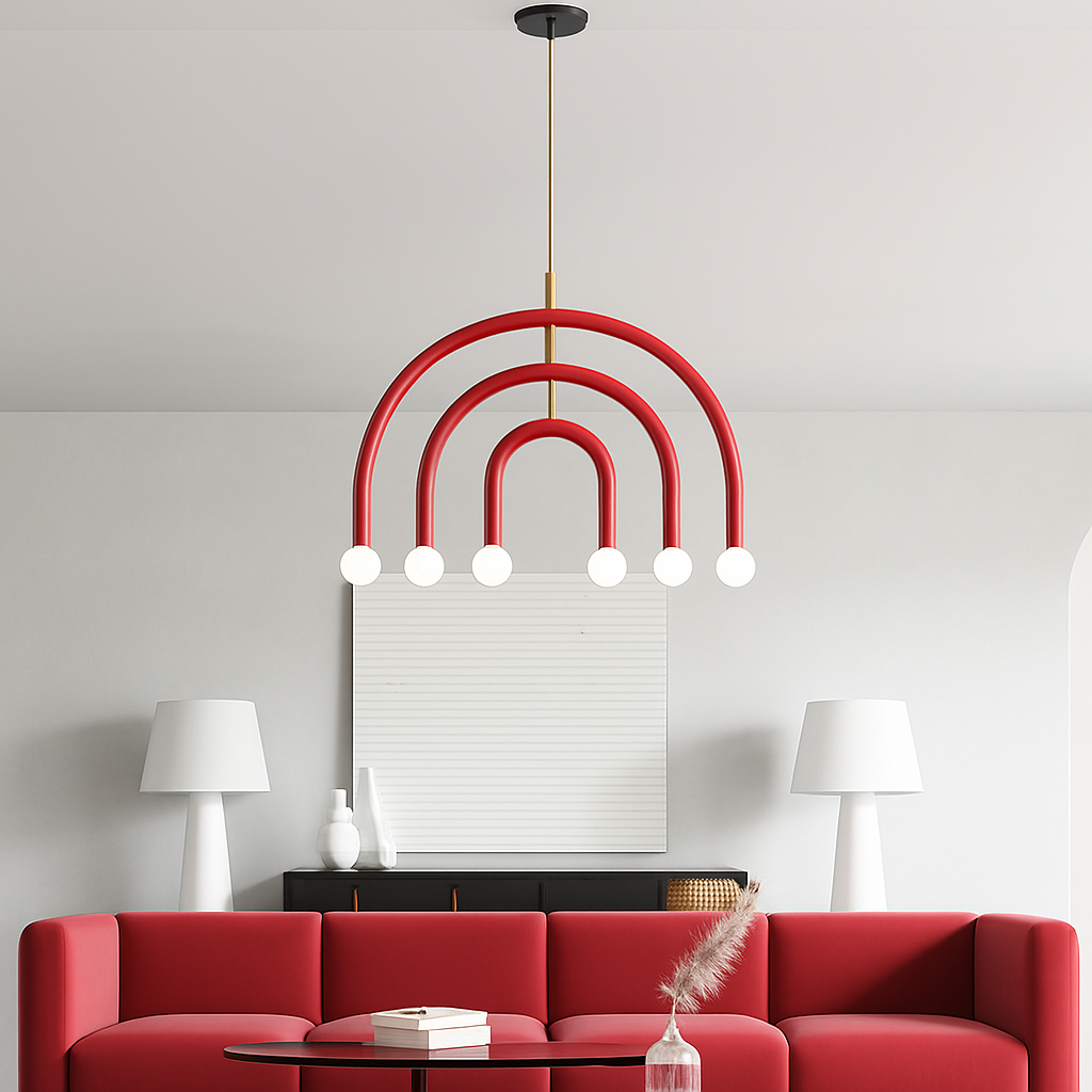 Lustre arc-en-ciel créatif LED Suspension en métal coloré pour chambre salon Restaurant café Art salle à manger suspension - vue 3 sur 23