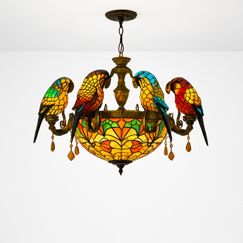 lustre art déco design tiffany parrot pour un éclairage élégant - vue 5 sur 25