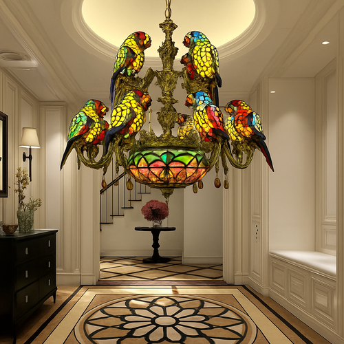 lustre art déco design tiffany parrot pour un éclairage élégant - vue 3 sur 25