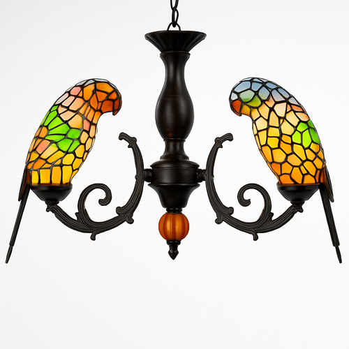 lustre art déco design tiffany parrot pour un éclairage élégant - vue 13 sur 25