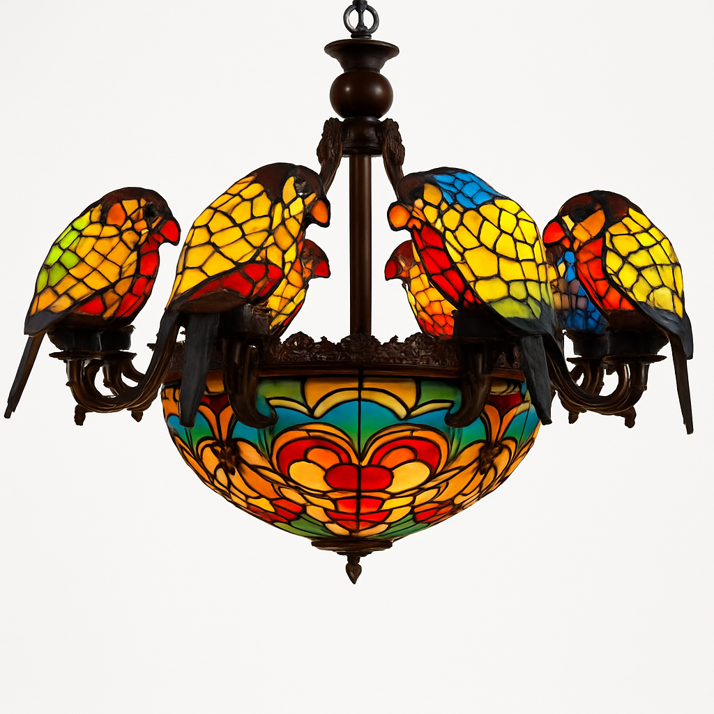 lustre art déco design tiffany parrot pour un éclairage élégant - vue 14 sur 25