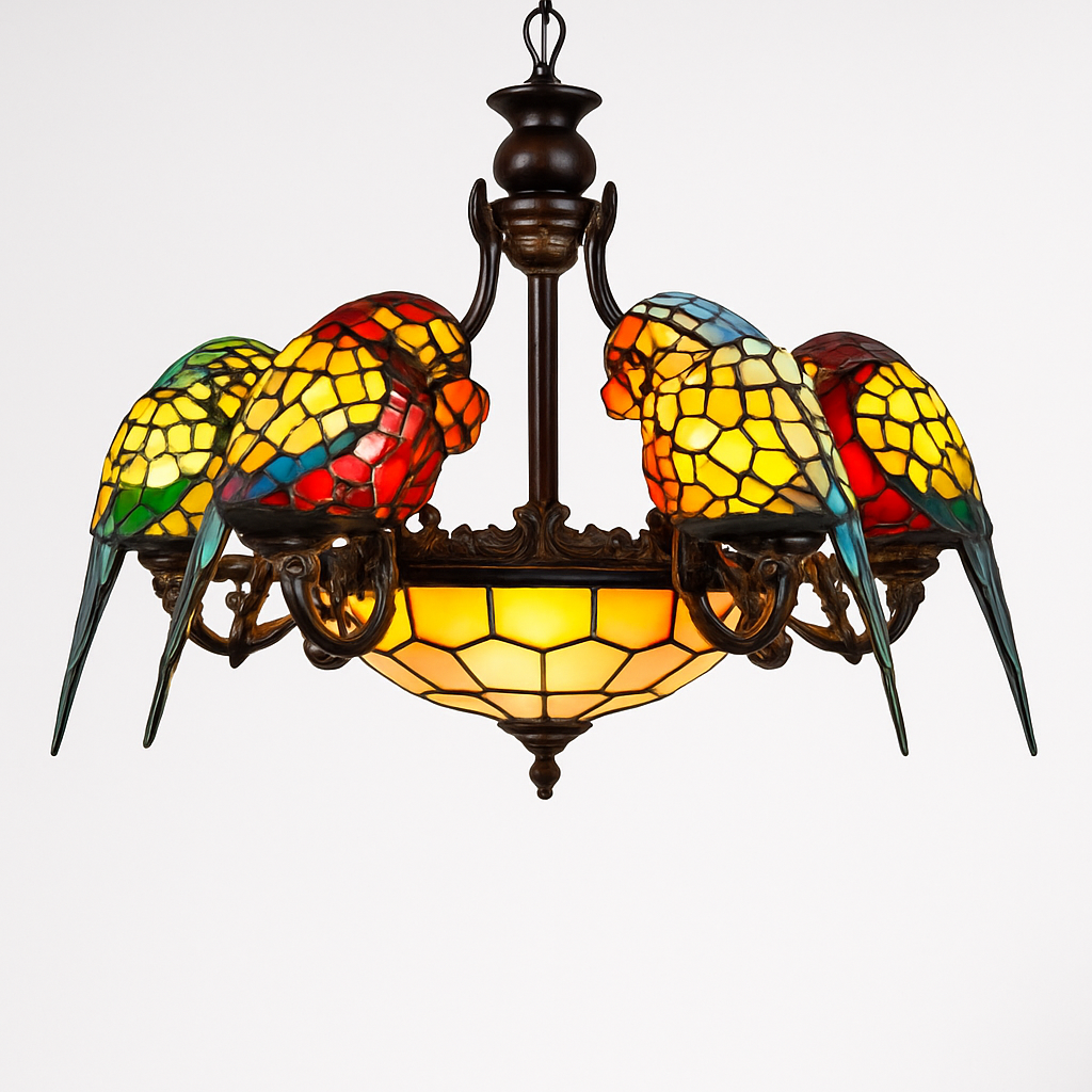 lustre art déco design tiffany parrot pour un éclairage élégant - vue 13 sur 25
