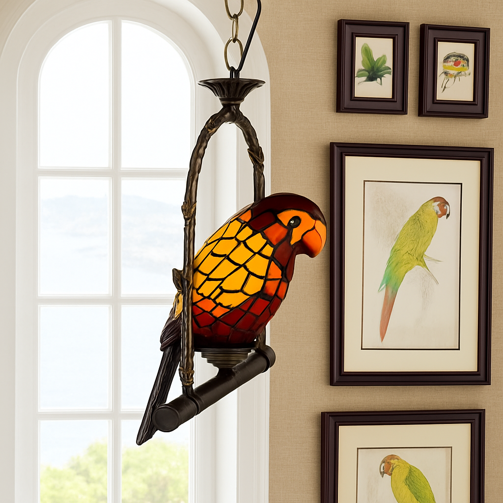 lustre art déco design tiffany parrot pour un éclairage élégant - vue 20 sur 25