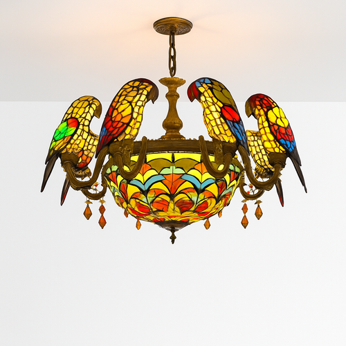 lustre art déco design tiffany parrot pour un éclairage élégant - vue 4 sur 25