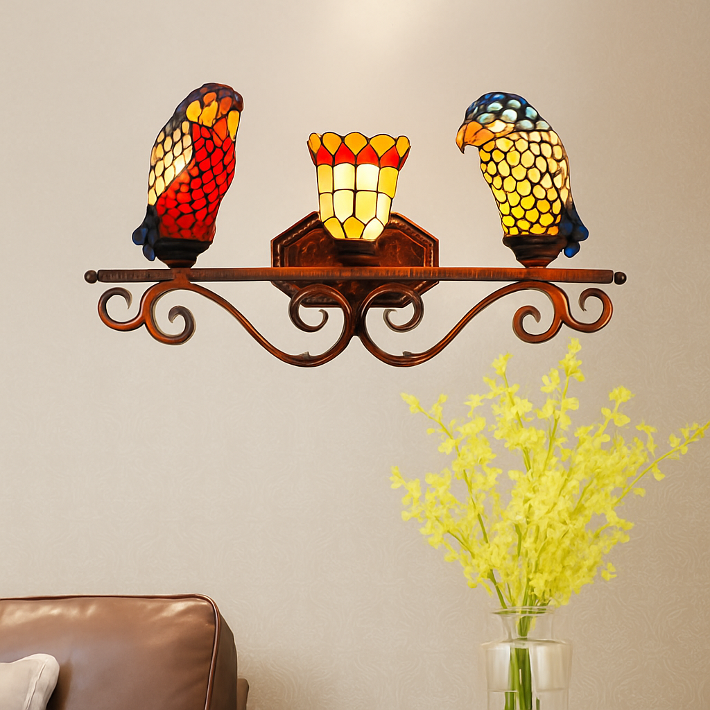 lustre art déco design tiffany parrot pour un éclairage élégant - vue 7 sur 25