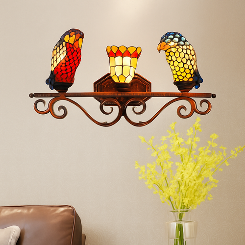 lustre art déco design tiffany parrot pour un éclairage élégant - vue 8 sur 25