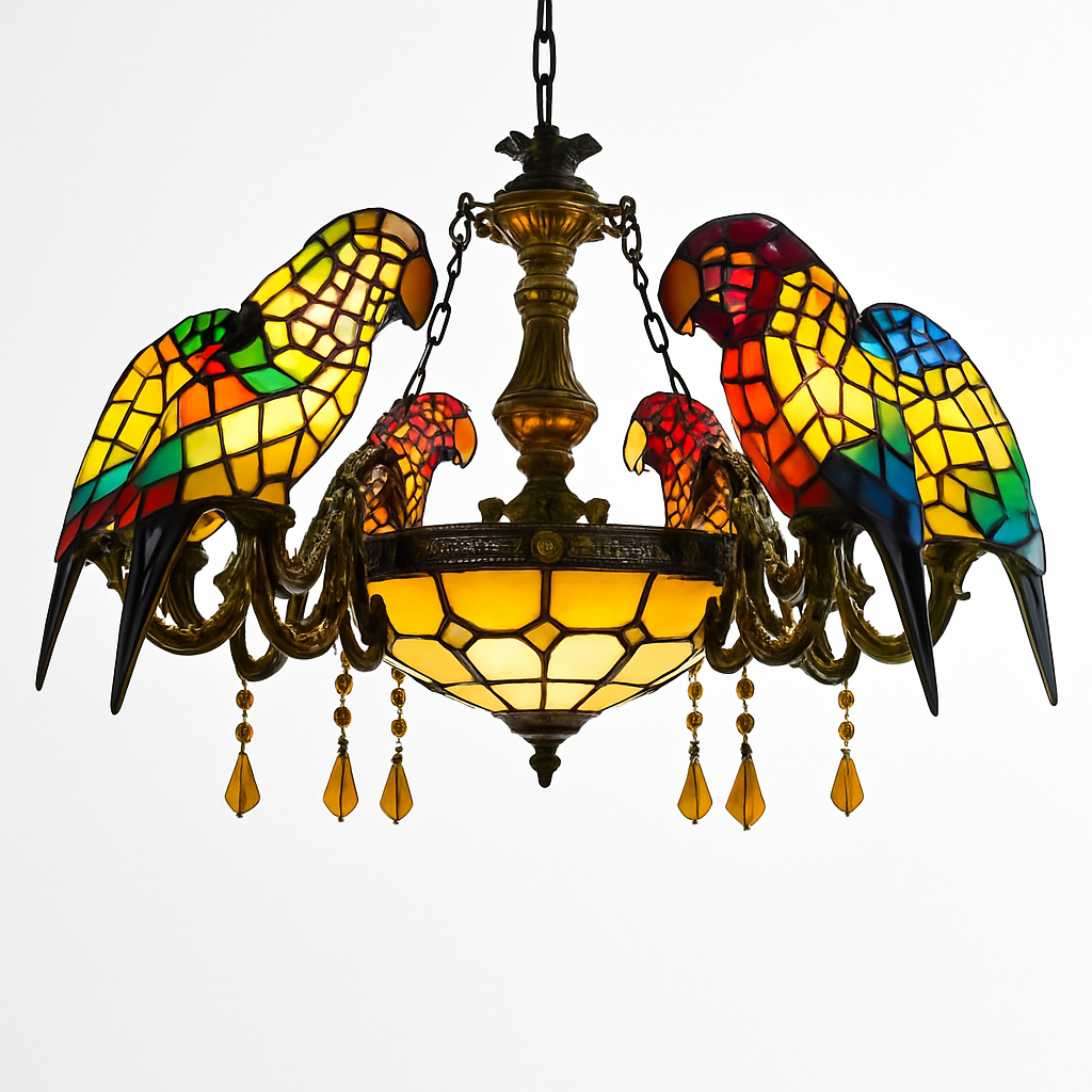 lustre art déco design tiffany parrot pour un éclairage élégant - vue 11 sur 25
