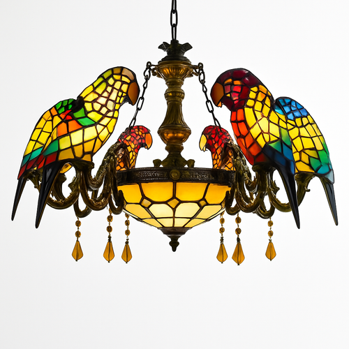 lustre art déco design tiffany parrot pour un éclairage élégant - vue 12 sur 25