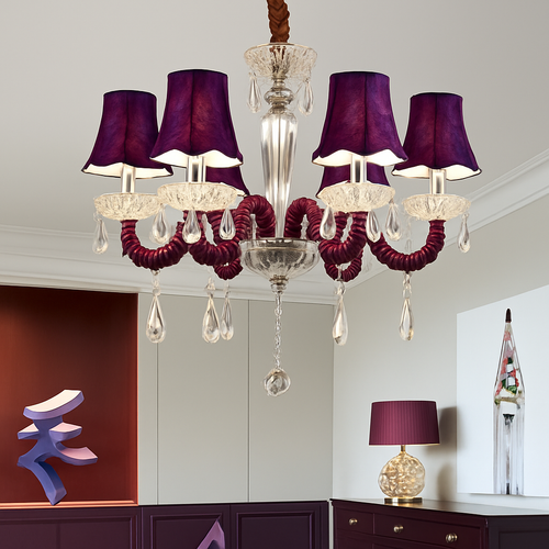 Lustre baroque à LED avec abat-jour en verre cristal et tissu Royal - vue 4 sur 9