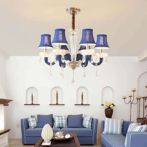 Lustre baroque à LED avec abat-jour en verre cristal et tissu Royal - vue 5 sur 9