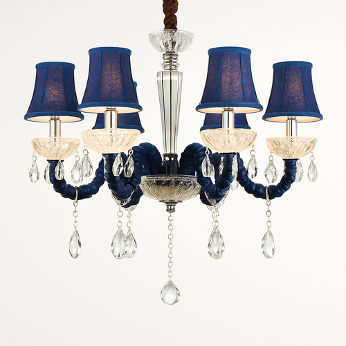 Lustre baroque à LED avec abat-jour en verre cristal et tissu Royal - vue 6 sur 9