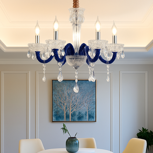 Lustre baroque à LED avec abat-jour en verre cristal et tissu Royal - vue 7 sur 9