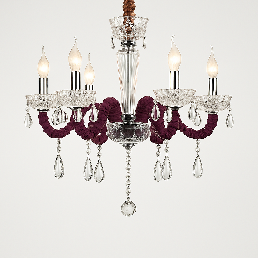 Lustre baroque à LED avec abat-jour en verre cristal et tissu Royal - vue 7 sur 9