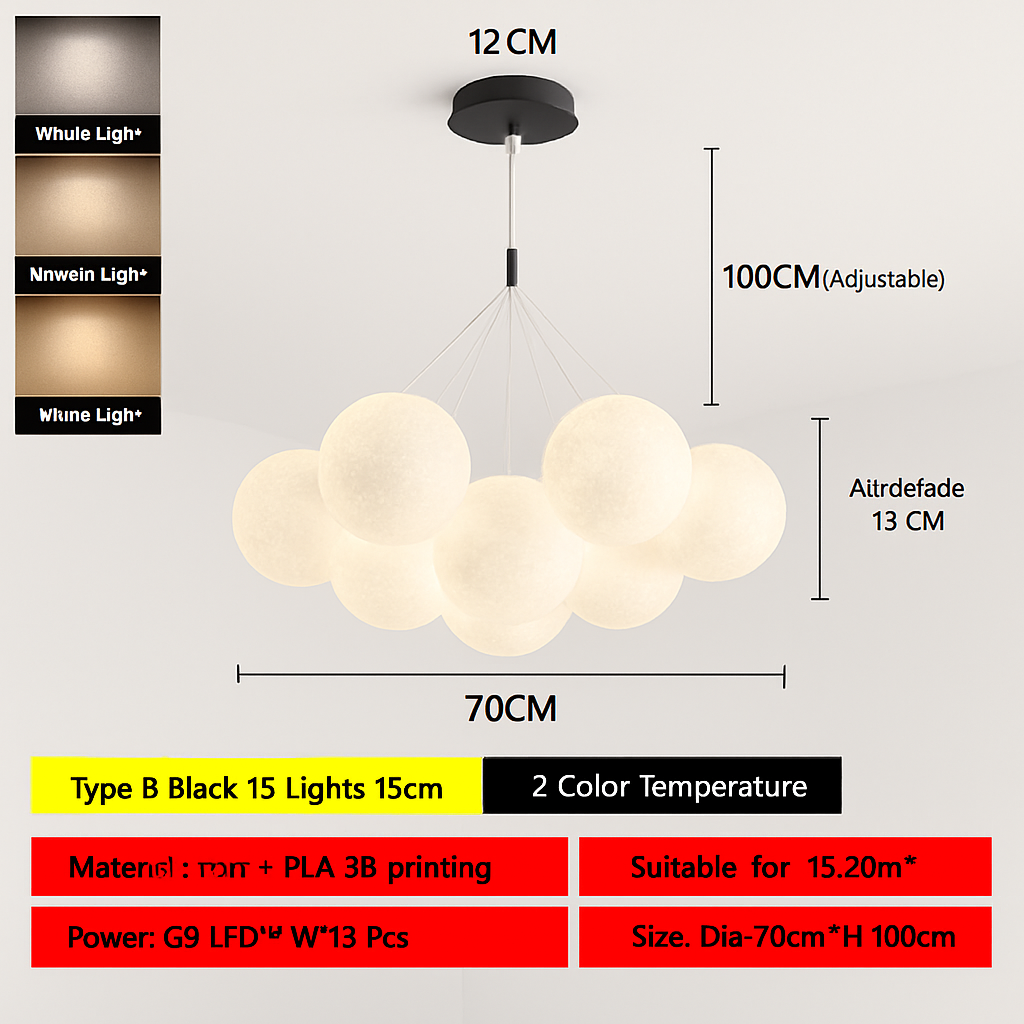 lustre bulle lumière pour salon chambre suspendues - vue 11 sur 24