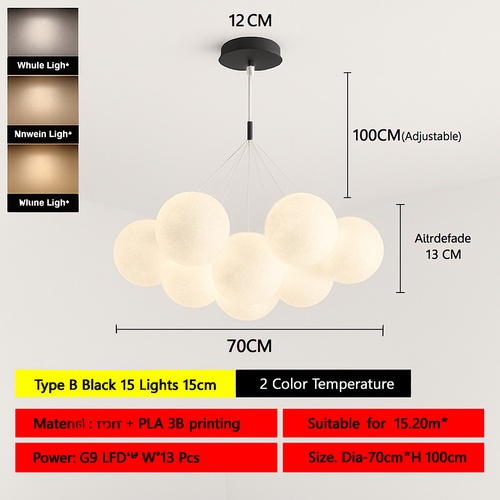 lustre bulle lumière pour salon chambre suspendues - vue 12 sur 24