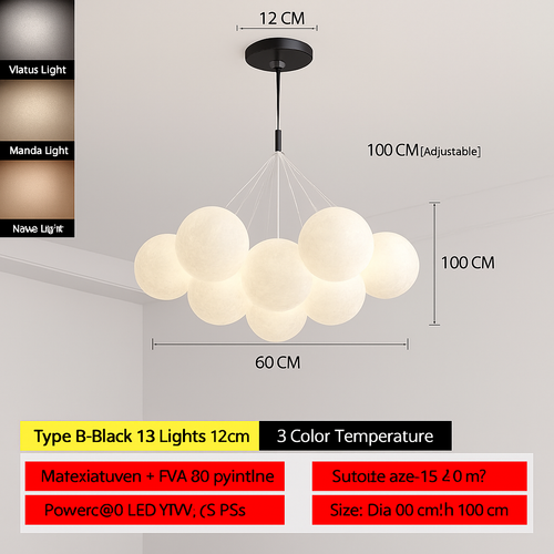 lustre bulle lumière pour salon chambre suspendues - vue 13 sur 24