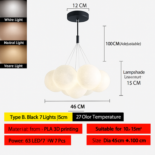 lustre bulle lumière pour salon chambre suspendues - vue 14 sur 24