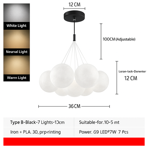 lustre bulle lumière pour salon chambre suspendues - vue 15 sur 24