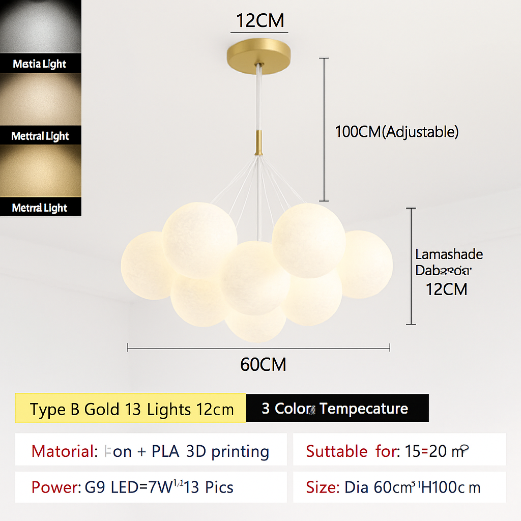 lustre bulle lumière pour salon chambre suspendues - vue 16 sur 24