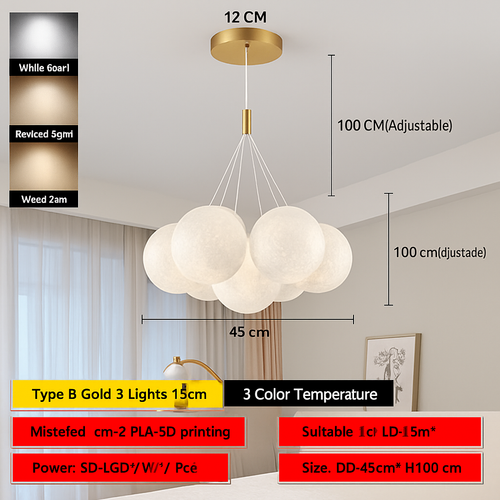 lustre bulle lumière pour salon chambre suspendues - vue 18 sur 24