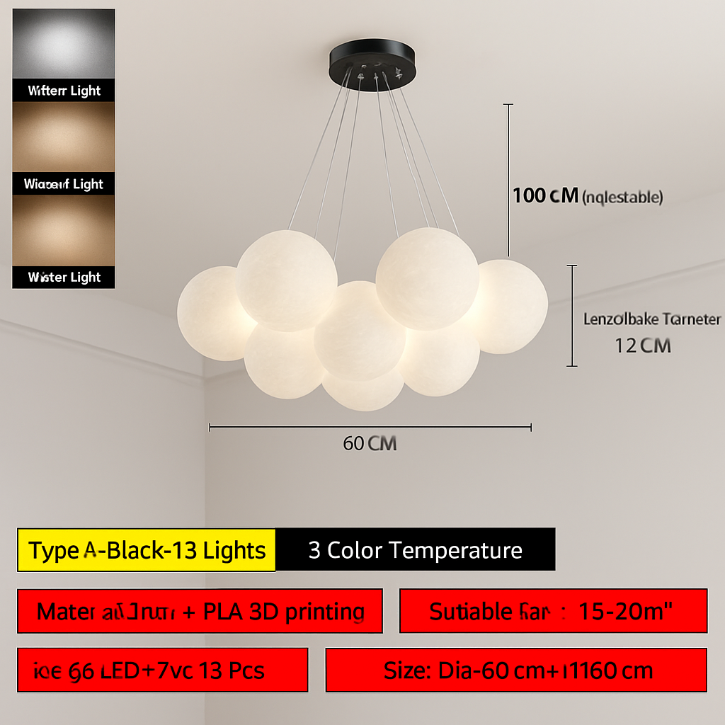 lustre bulle lumière pour salon chambre suspendues - vue 19 sur 24