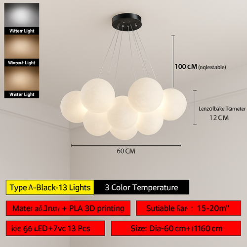 lustre bulle lumière pour salon chambre suspendues - vue 20 sur 24