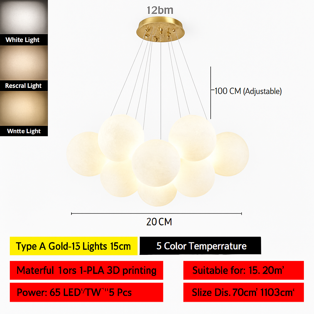 lustre bulle lumière pour salon chambre suspendues - vue 22 sur 24